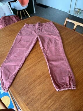 Paige High-Waist Button Front Pants — Dusty Rose